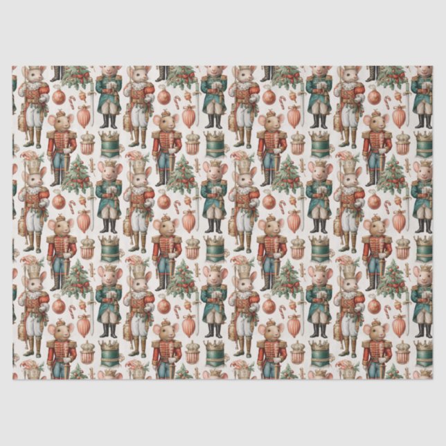 Festive Nutcracker Mice with Holiday Decor Tissue Paper (Front)