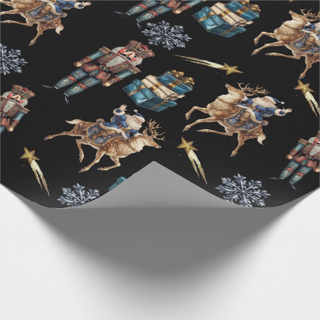 Festive Nutcracker Santa Shooting Star Wrapping Paper (Corner)