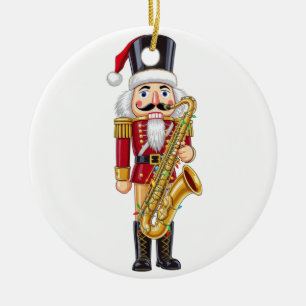 Festive Nutcracker Saxophone Player for Christmas Ceramic Ornament