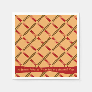 Festive Ochre Retro Rope Check Halloween Party Napkin