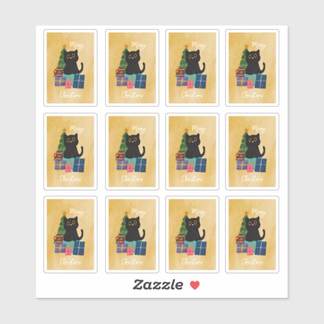 Festive Orange Merry Christmas Cute Cat Coffee Art (Sheet)