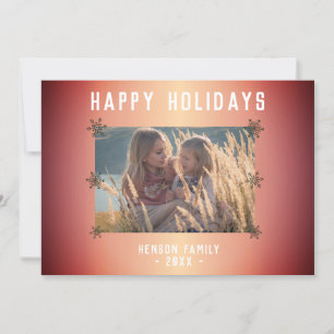 Festive Orange Metallic Snowflake Photo Christmas Holiday Card