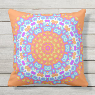 Festive Orange Pink Mandala Design 5 Outdoor Pillow
