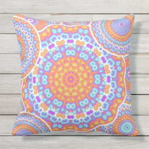 Festive Orange Pink Mandala Design Outdoor Pillow