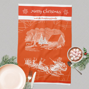 Festive Orange Santa Claus Modern Kitchen Towel
