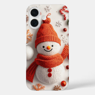 Festive Orange Snowman Knit Christmas Ornaments iPhone 16 Case