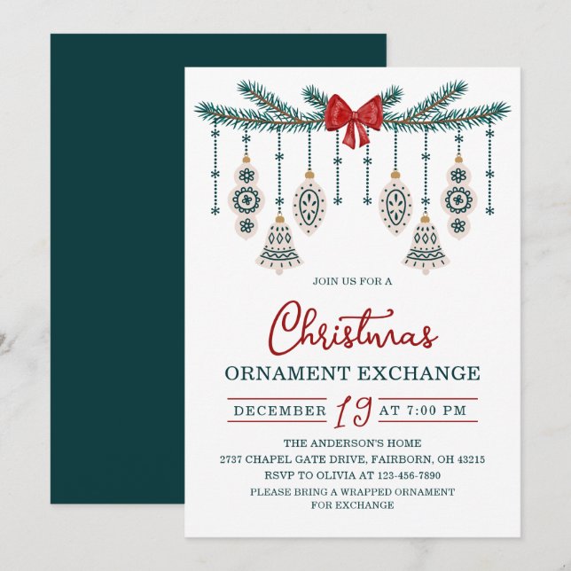 Festive Ornament Exchange Christmas Party Invitation (Front/Back)