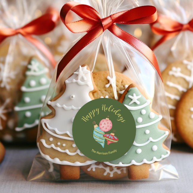 Festive Ornaments Colourful Christmas Envelope Classic Round Sticker (Creator Uploaded)