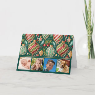 Festive Ornaments Four Photo Holiday Card