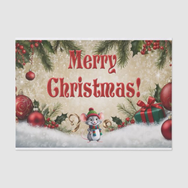 Festive Ornaments, Holly, & Gifts Merry Christmas Tissue Paper (Front)