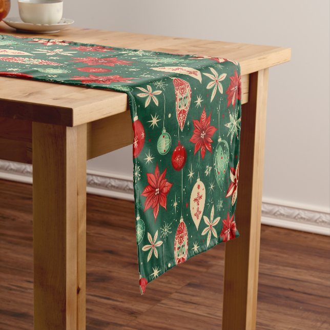 Festive Ornaments Seamless Pattern Short Table Runner (In Situ)