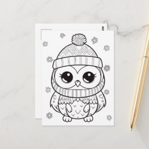 Festive owl kids colouring  postcard