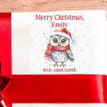 Festive Owl with Santa Hat Snowflakes Christmas Square Sticker<br><div class="desc">Spread holiday cheer with this adorable Christmas sticker! Featuring a charming watercolor owl in a Santa hat and red scarf, it’s perfect for adding a cozy touch to your gifts. Customize the “Merry Christmas” text and add your own special message. The falling snowflakes and rounded corners capture the warmth and...</div>