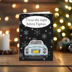 Festive Pale Aqua Figaro Car Christmas Card