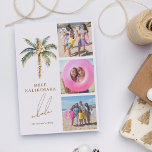 Festive Palm Tree Mele Kalikimaka Hawaiian Photo Holiday Card<br><div class="desc">Tropical holiday photo card features "Mele Kalikimaka, " the Hawaiian Christmas greeting,  with a watercolor decorated palm tree,  3 of your favourite beach or vacation photos. All text is easily customized using the template provided.</div>