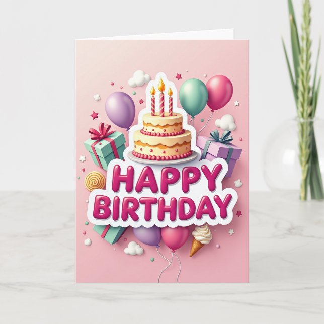 Festive Party Birthday Card (Front)