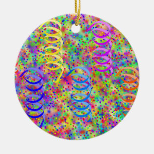 Festive Party Confetti Pattern Ceramic Ornament