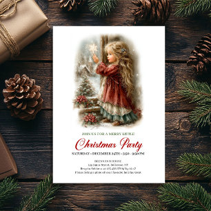 Festive Party Invitation Cute Girl Christmas Scene