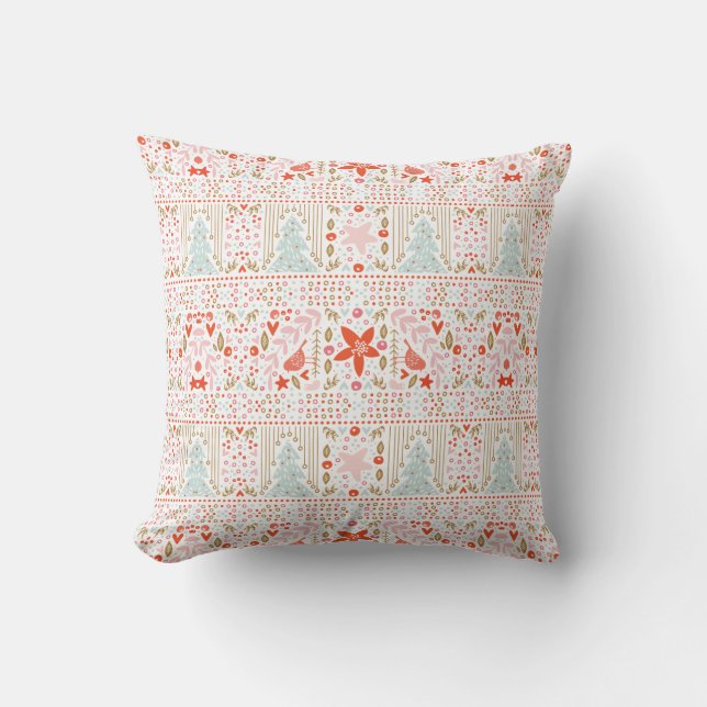 Festive Pastel Merry Christmas Holiday Throw Pillow (Front)