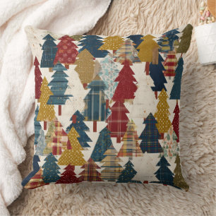 Festive Patchwork Christmas Tree Pattern (2) Throw Pillow