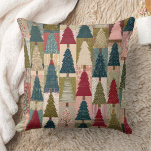 Festive Patchwork Christmas Tree Pattern (3) Throw Pillow
