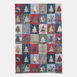 Festive Patchwork Christmas Tree Pattern (4) Kitchen Towel