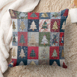 Festive Patchwork Christmas Tree Pattern (4) Throw Pillow