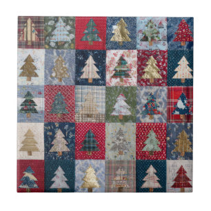 Festive Patchwork Christmas Tree Pattern (4) Tile