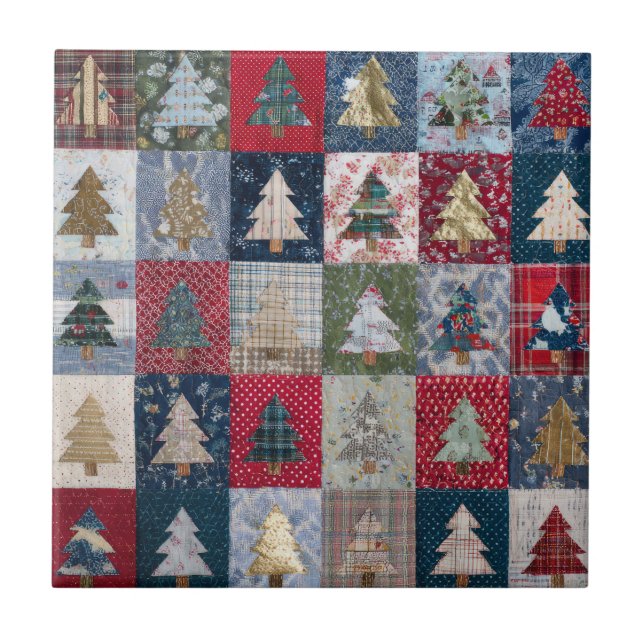 Festive Patchwork Christmas Tree Pattern (4) Tile (Front)