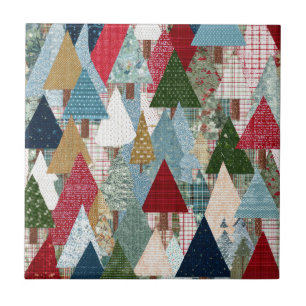 Festive Patchwork Christmas Tree Pattern Tile