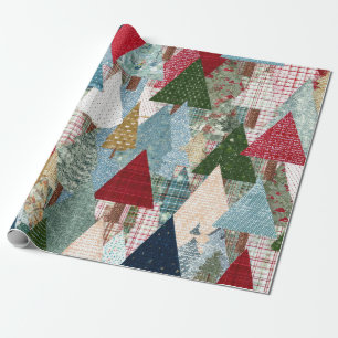 Festive Patchwork Christmas Tree Pattern Wrapping Paper
