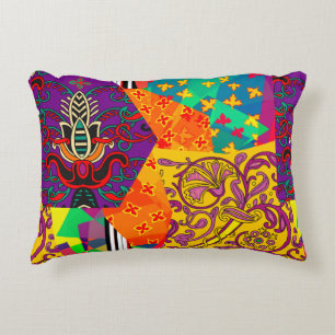 Festive patchwork in indian, turkish, italian, por accent pillow