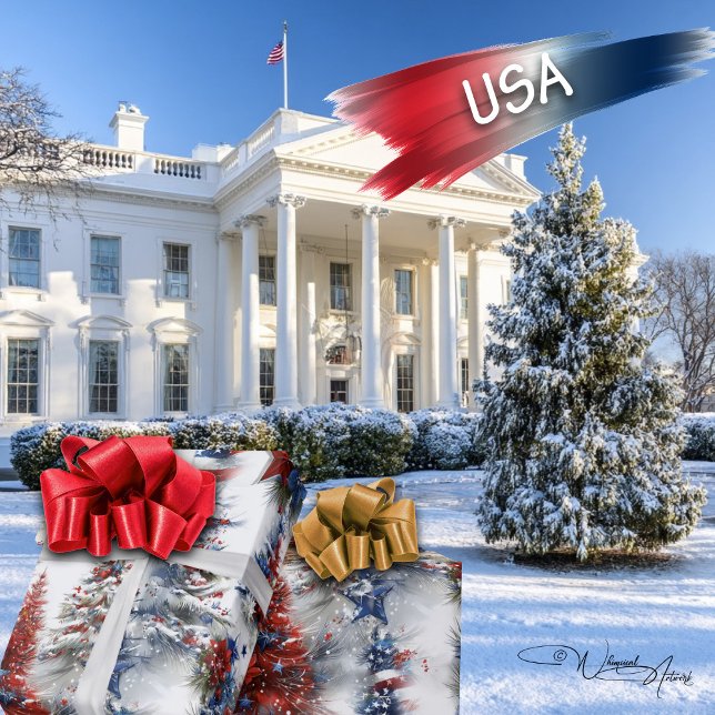 Festive Patriotic Christmas Trees Wrapping Paper (Creator Uploaded)