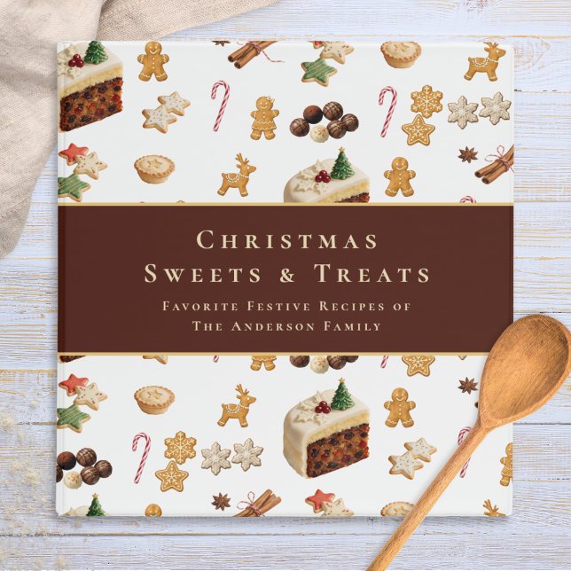Festive Pattern Christmas Recipe Binder (A recipe binder for Christmas sweets and treats, with personalized name and festive foods pattern)