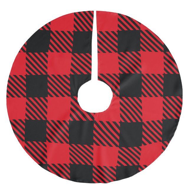 Festive pattern red and black Scotch Christmas  Brushed Polyester Tree Skirt (Front)