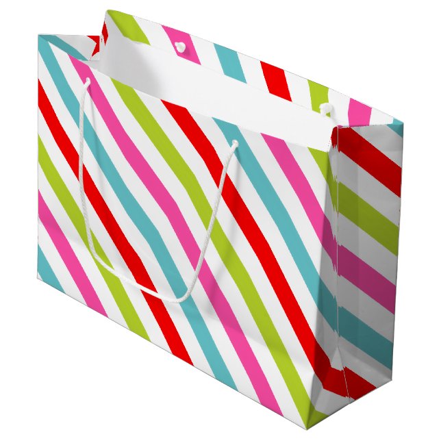 Festive Pattern – Retro Holiday Stripes Large Gift Bag (Front Angled)