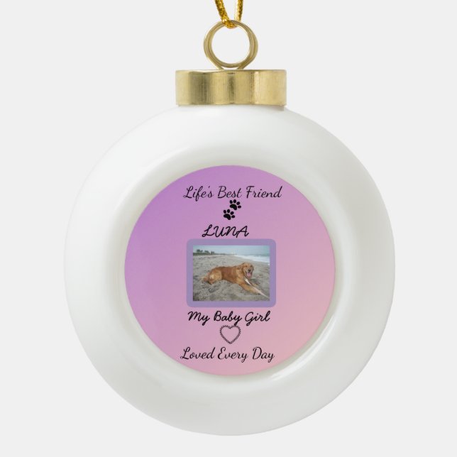 Festive Pawprint Holiday Keepsake Ceramic Ball Christmas Ornament (Front)