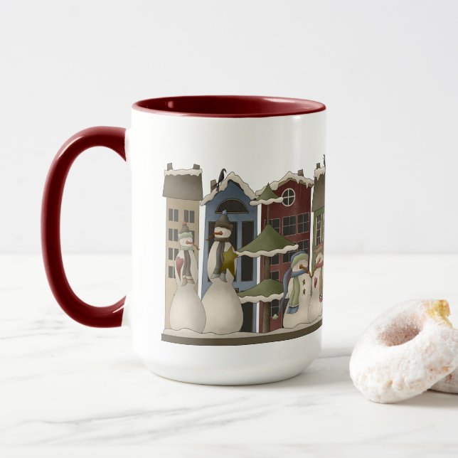 Festive Pays Rustique bonhomme de neige Mug de vac (Avec donut)