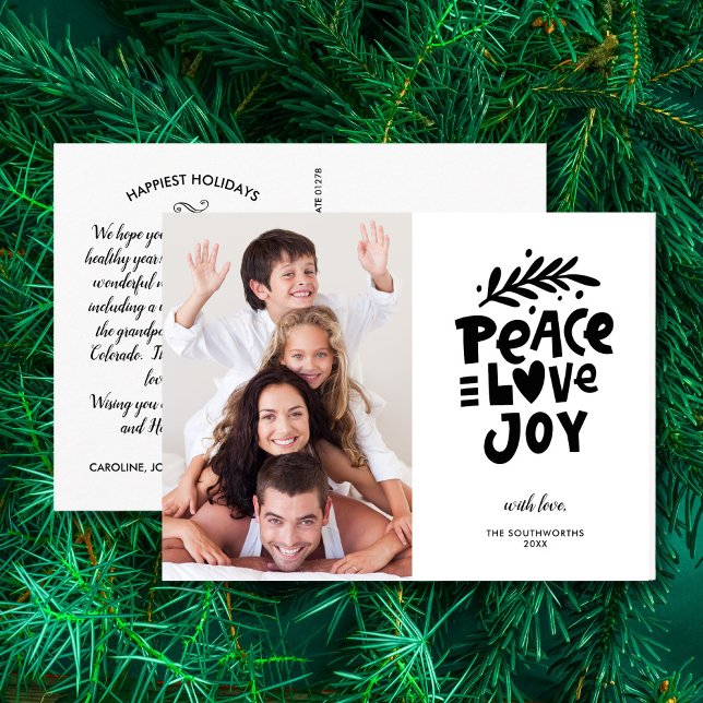 Festive Peace Love Joy, Family Photo Christmas Postcard (Creator Uploaded)