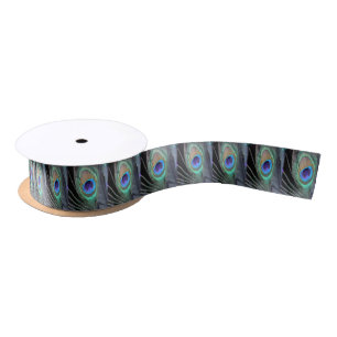 Festive Peacock Feather Print Custom Art Ribbons Satin Ribbon