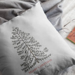 Festive Pearl Grey Merry Christmas Winter Tree Throw Pillow<br><div class="desc">This elegant and simple pearl grey "Merry Christmas" holiday throw pillow features a detailed rendition of a festive winter tree,  hand-drawn in black ink. Personalize with your own holiday greeting and family name by simply clicking on "Personalize this template" on the Product Page.</div>