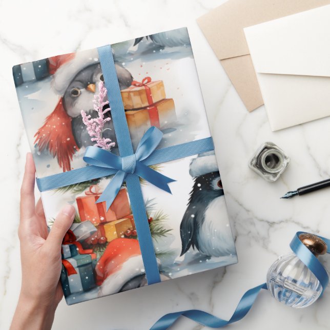 Festive penguin Christmas wrapping paper (Gifting)