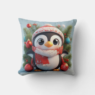  Festive Penguin Decorated With Holiday Ornaments Throw Pillow