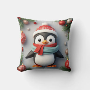 Festive Penguin Decorated With Holiday Ornaments Throw Pillow