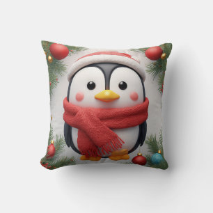Festive Penguin Decorated With Holiday Ornaments Throw Pillow