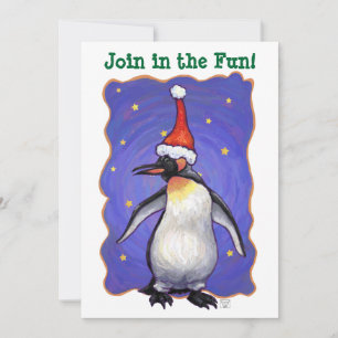 Festive Penguin Heads and Tails Christmas Invitation