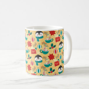 "Festive Penguin Holiday Pattern" Coffee Mug