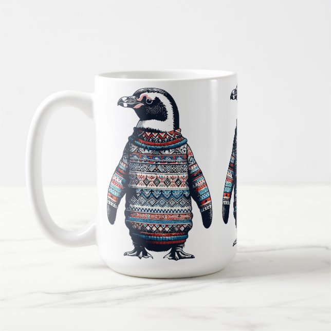 Festive Penguin in a Colourful Sweater Coffee Mug (Left)