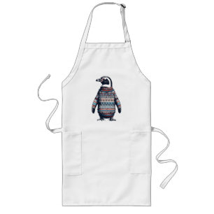 Festive Penguin in a Colourful Sweater Long Apron