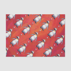 Festive Penguin in a Santa Hat Pattern Tissue Paper